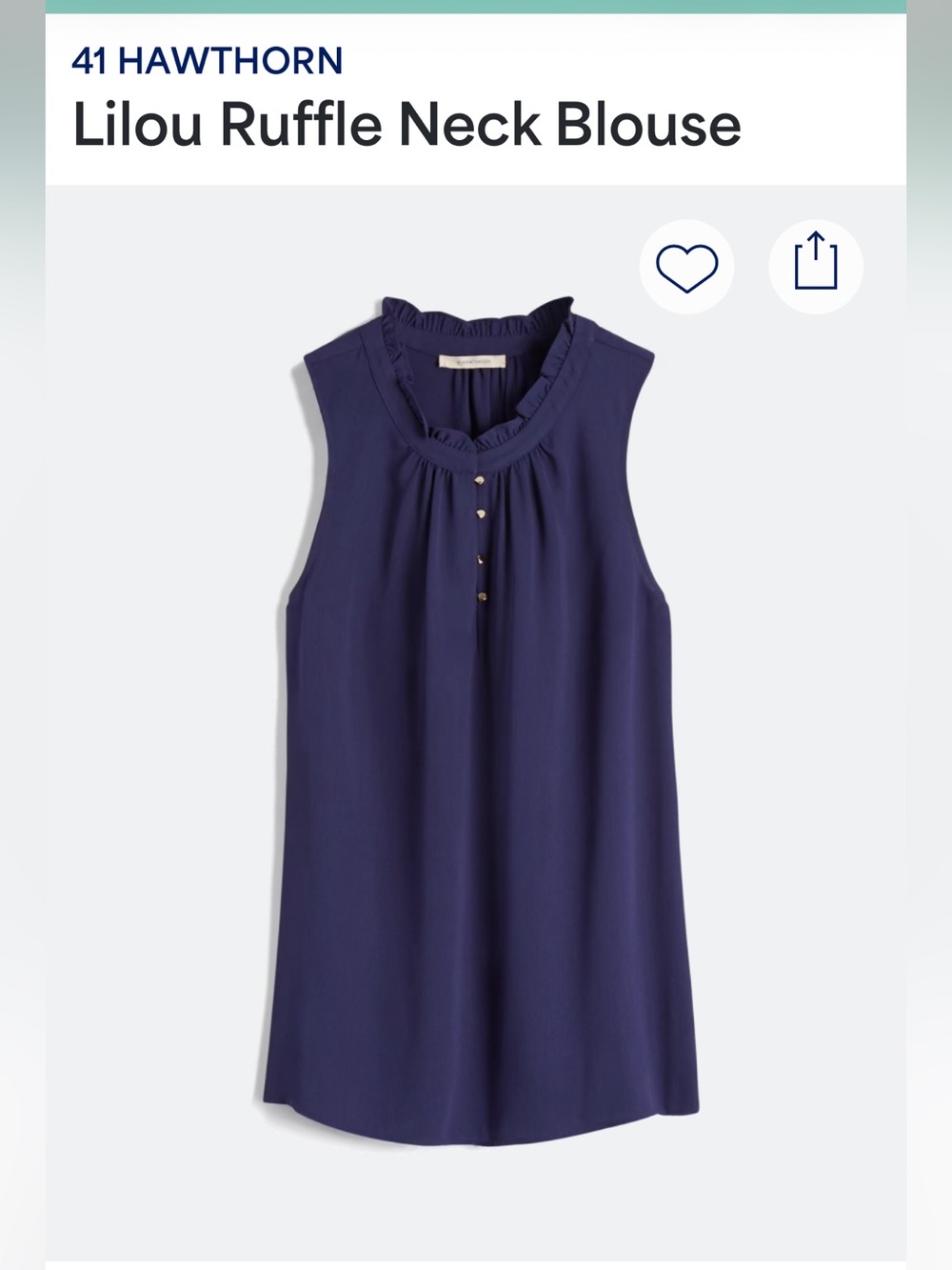 41 HAWTHORN ruffle neck blouse size M blue sleeveless Stitchfix top shirt